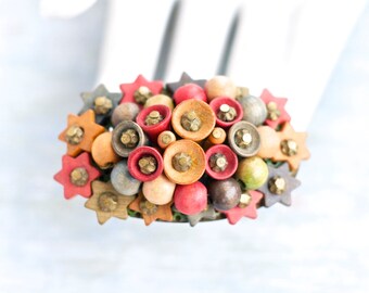Colorful Wood Brooch - Stars Bells and Berries Lepl Pin