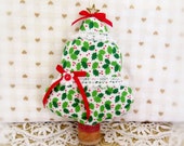 Christmas Tree Ornament Fabric Tree  5" Free Standing Holly Berry Print Tree Ornament CIJ Christmas in July Home Decor CharlotteStyle