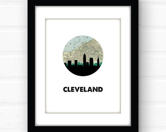 Cleveland art print | Cleveland skyline art | Cleveland Ohio art print | Cleveland print | Cleveland poster | vintage map art | travel print