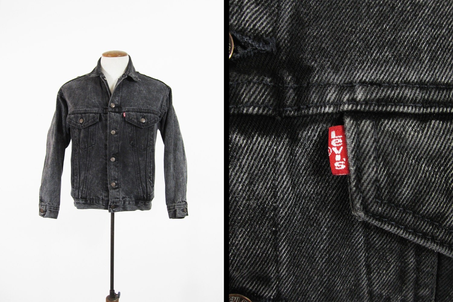 Vintage Levi's Black Denim Jacket Faded Red Tab 4 Pocket