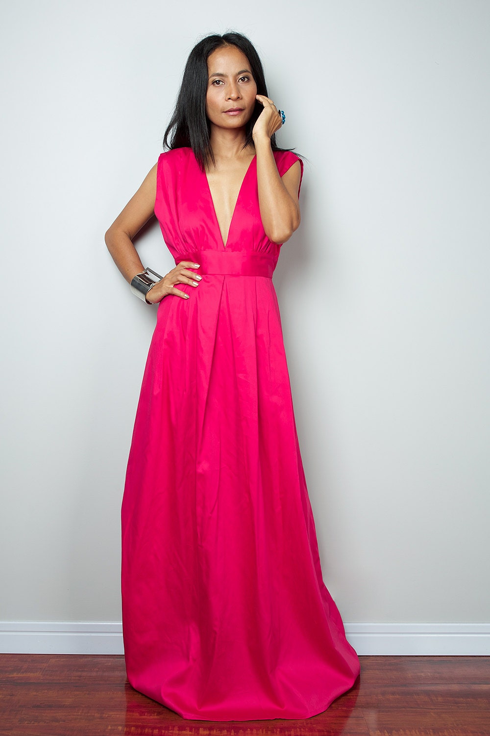 Hot Pink Maxi Dress Long Formal Pink dress : Oriental