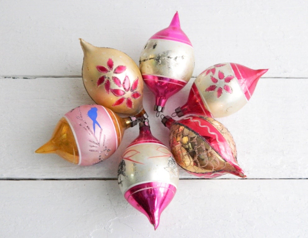 Vintage Teardrop Ornaments Pink Christmas Decorations by UpHome