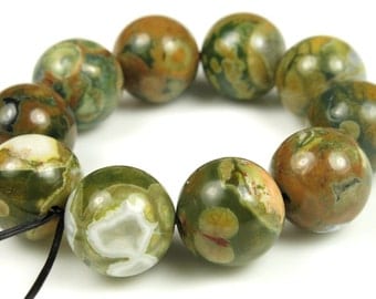 Australian Rainforest Rhyolite Jasper Round Bead - 12mm - 10 beads - B5634