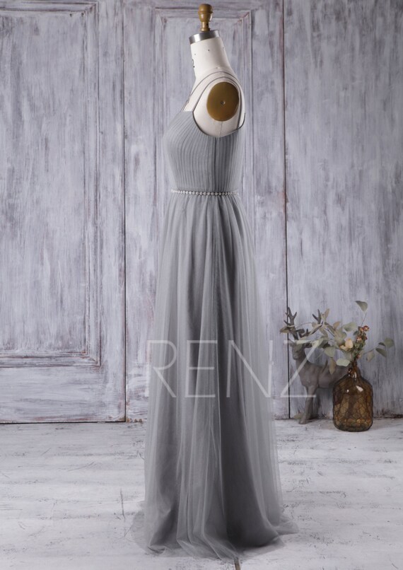 2017 Light Gray Bridesmaid Dress with Beading Spaghetti