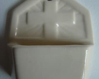 French White Earthenware Holy Water Font with the Cross