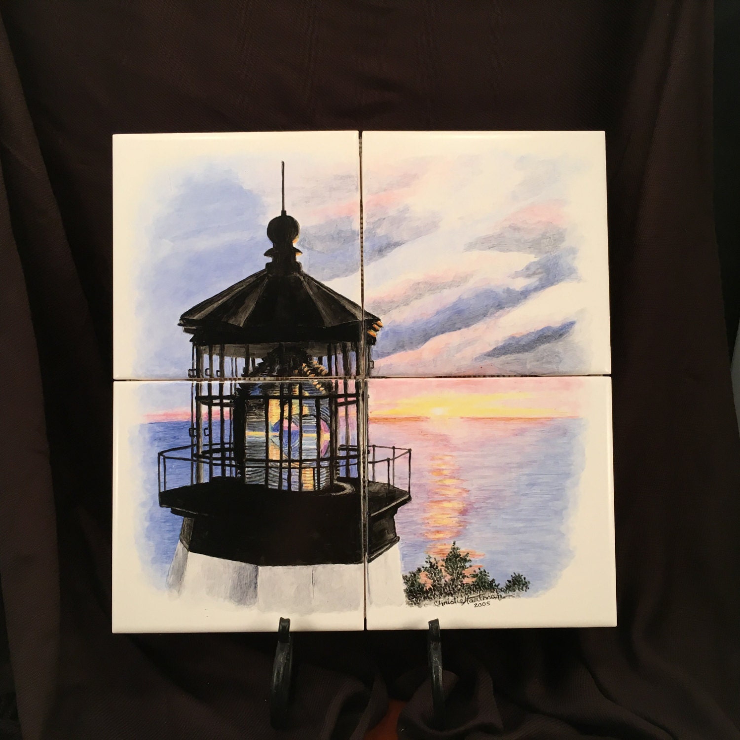 Lighthouse Wall Tile Mural Hand Painted By Artist Christie