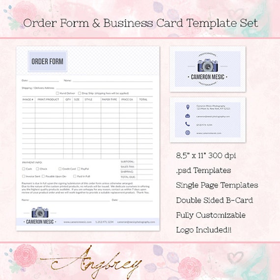 Order Form Business Card Templates for Photographers