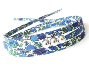 Best friend birthday gift, petite silver bead bracelet with blue green Liberty fabric, sweet 16 gift for little sister, cute jewellery