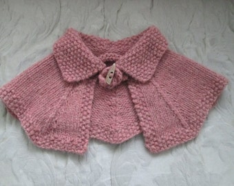 Hand Knit Claire Capelet Outlander FeltedWool Shoulder Shawl Pink Ready to Ship