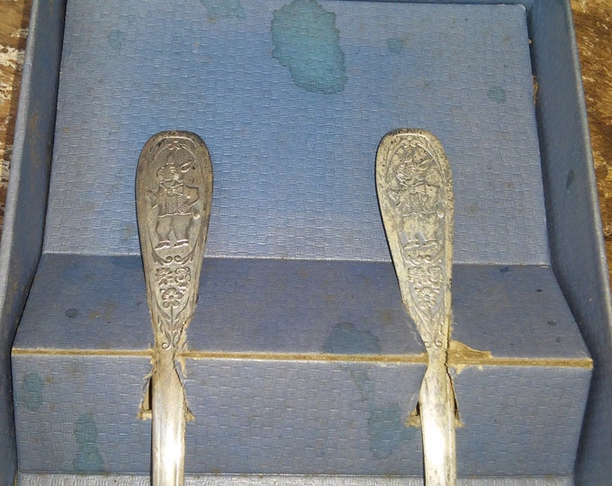 Vintage Childs Fork and Spoon Set in Box - Peter Rabbit Utensils