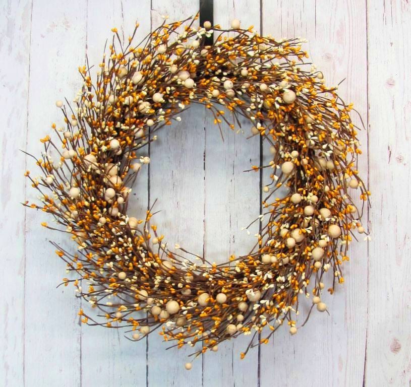 Spring Wreath - Yellow and Ivory Berry Wreath - Front Door Decor - Sunflower Wreath - Primitive Berry Wreath - Easter - Summer Home Decor