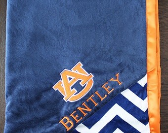 Auburn Blanket, Auburn Tigers, sports blanket, ALL SIZES, blanket for boys, minky and satin, baby boy, baby girl, baby gift, auburn gift