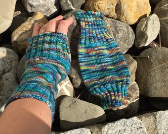 Large Handknit Fingerless Mitts "A Tardis in the Park"