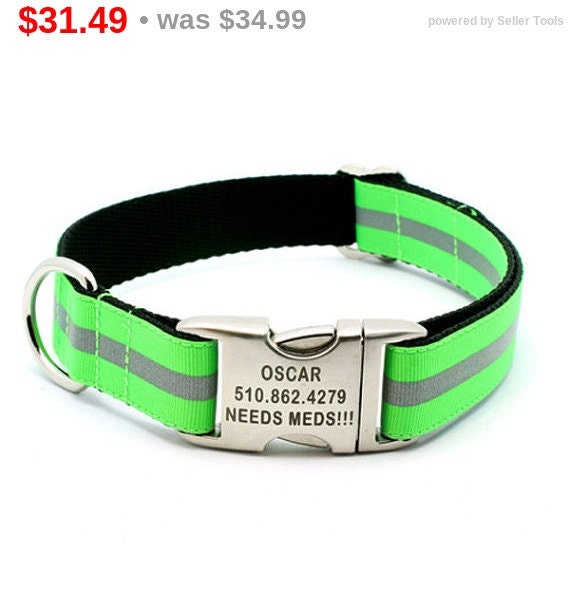 SALE Reflective Dog Collar with Laser Engraved Personalized Buckle ...