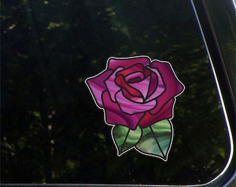 CLR:CAR - Rose Stained Glass -D1- Car | Truck | Home Decor Vinyl Decal - © 2015 YYDC (5.5"w x 5.75"h) (Color Choices)