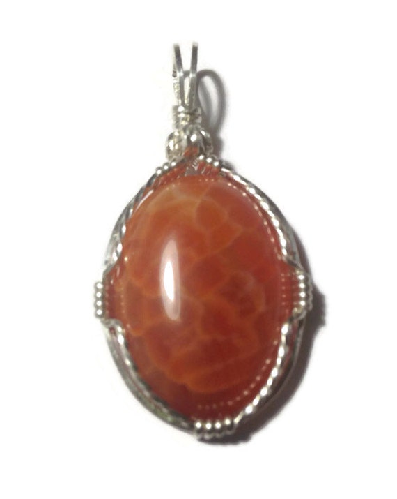 Handmade Sterling Silver Fire Agate pendant Statement