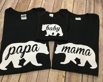 mama papa baby bear one piece or Shirt (Choose your color)