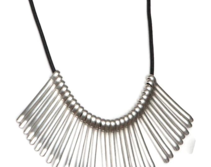 Silver statement Necklace,Statement necklace,Large necklace,Tribal necklace,silver necklace,unique necklace,bib necklace,leather necklace