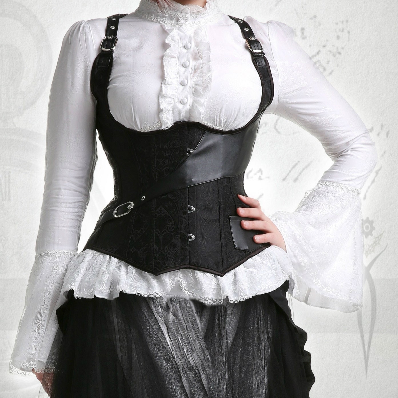 New Underbust Steampunk Corset Black Corset Pirate Steampunk