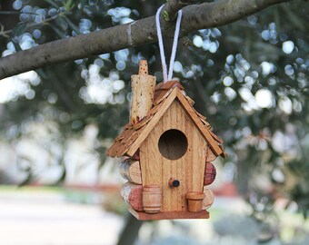 Small hanging birdhouse, wood and wine corks