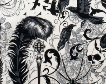 After Dark by Alexander Henry, Skull Fabric, Gothic Fabric, Halloween Fabric, Bats and Lace, 145549