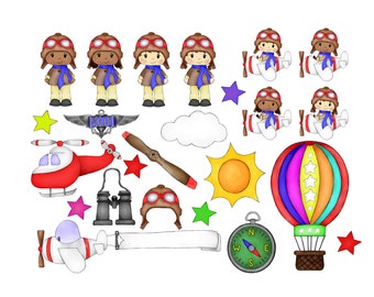 Aviation Kids Clipart - Airplane Clipart - Flying Party - Pilot Clipart - Digital Clipart - PNG - JPG - Hand Drawn - Limited Commercial
