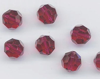 Six rare vintage Swarovski crystal beads -- Art. 5000 - 14 mm - ruby AB