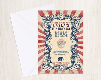 Vintage Carnival Invitation - Circus Invite - Vintage Poster - Printable Party Supplies