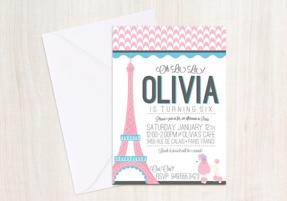 Custom Pink Poodle Paris Party invite - poodle party - french party - DIGITAL PARTY INVITE Il_570xn