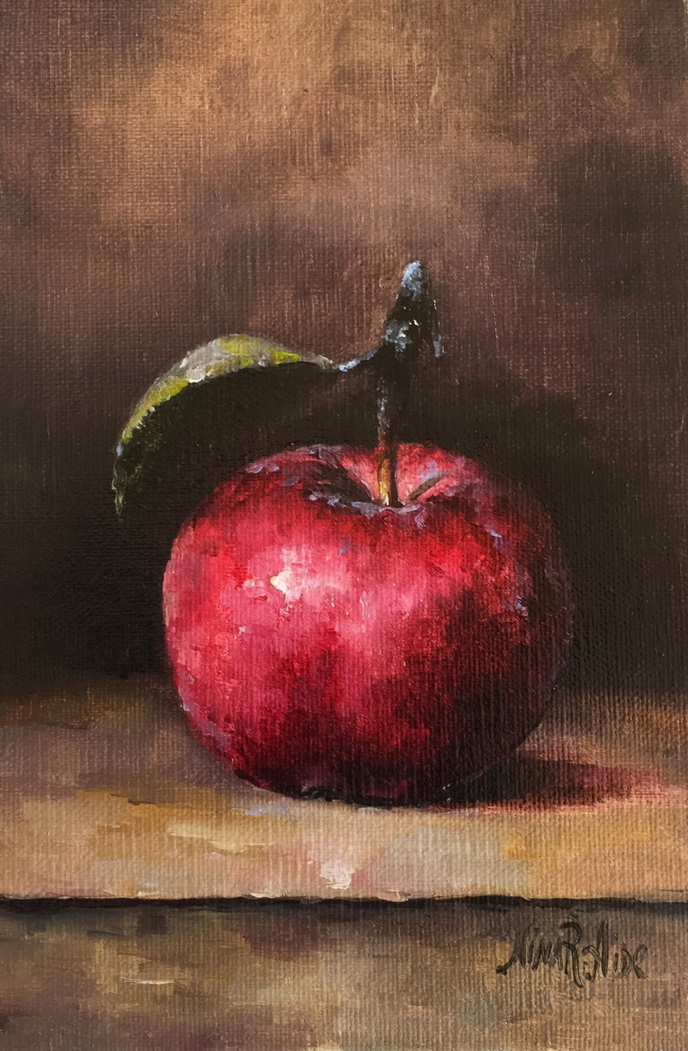 Original Oil Painting of Red Apple by Nina R.Aide Fine Art