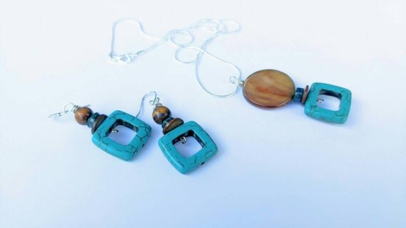 Turquoise Necklace & Earring Set Semi-precious by KristinaRosa