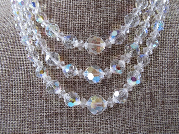 Items Similar To Vintage Triple Strand Austrian Glass Crystal Necklace Ab Glass Triple Strand 