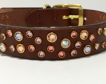 Pastel Sunset Dog collar / Leather Dog Collar with Swarovski Crystals / Waterproof Option / Durable Dog Collar / Girl Dog Collar