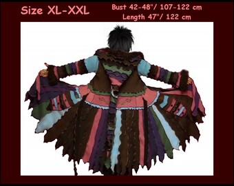 eLf cOAT, elf sweater, sweater coat, hoodie. pixie. fairy, cardigan, costume. gypsy. patchwork coat. Recycled dress. ooak, size XL, size XXL