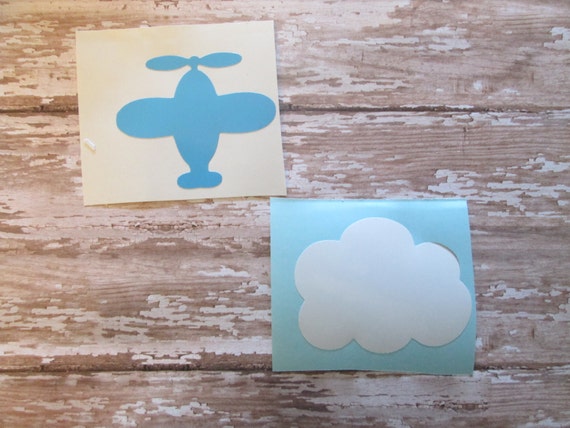 Airplane and Cloud Wall Decals- Wall Decals, Airplanes, Kids Rooms, Wall Airplanes, Vinyl Decals, Vinyl wall decor, blue white Il_570xn