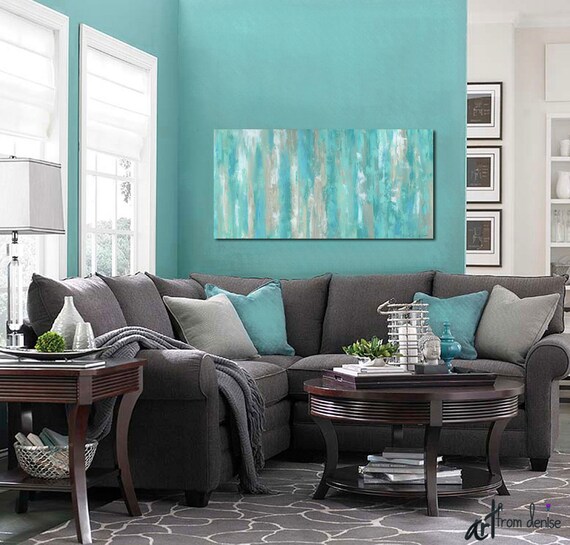 Large wall art Teal home decor Canvas art print Abstract