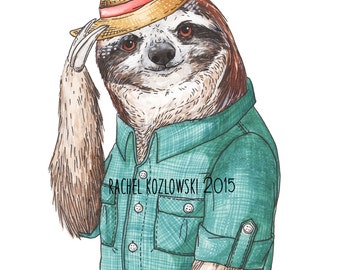 Mr. Sloth Illustration - Three Toed Sloth - Archival Print