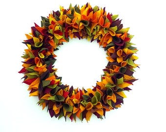 Thanksgiving wreath, greenery wreath, autumn wreath, door wreath, pumpkin wreath, felt floral wreath, modern wreath, felt fall wreath