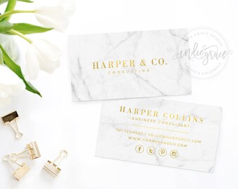 Real Gold Foil Business Card Template - Moo Gold Foil design - Marble Business Card Design - Small Business Branding
