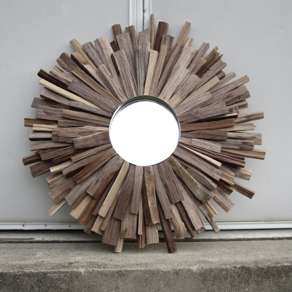 Natural Walnut Reclaimed Wood Sunburst Mirror by FallenWalnut