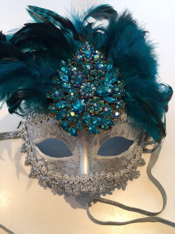 Feather mask-Turquoise mask-Mardi Gras Carnival by doramarra