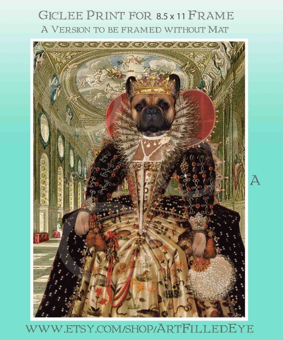 French Bulldog Tudor Queen Elizabeth Black Mask Fawn Giclee