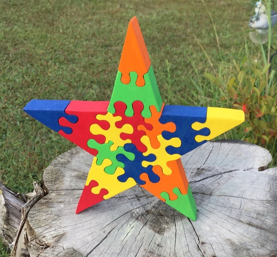 Star Wooden Puzzles Star Puzzle Natural Wood Puzzle by GCRDesigns