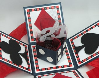 3D 21st Birthday Card, Explosion Box Card with Vegas Theme, milestone birthday