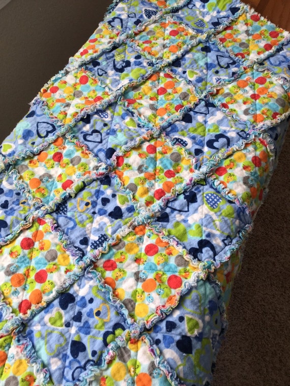 Flannel baby boy rag quilt by SanDeezBoutique on Etsy