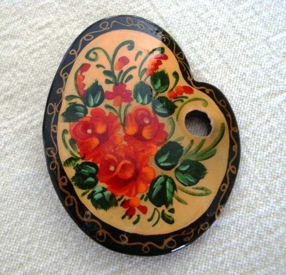 Hand Painted Russian Brooch Vintage Russian Brooch Russian