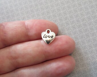 10 Small Heart Love Charms Silver Tone Valentine Hearts Charm Jewelry 10x10.5 mm NOTE SIZE