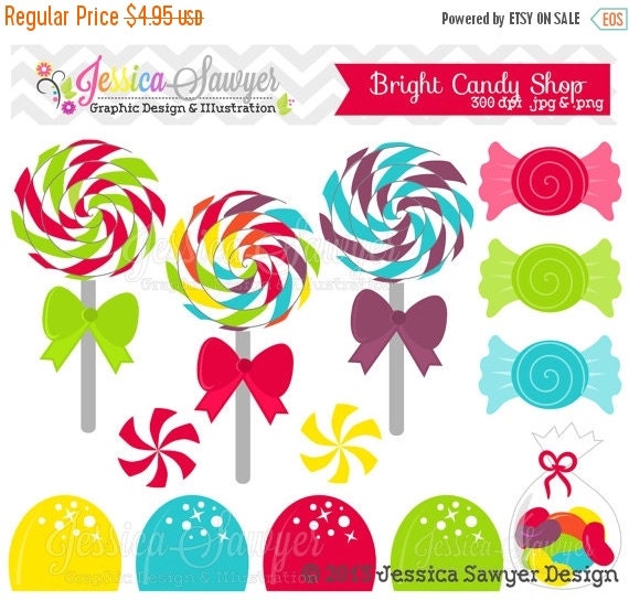 80% OFF - INSTANT DOWNLOAD, candy shop clip art - rainbow birthday party - lollipops and gumdrops - cards, stationary, invitation Il_570xn
