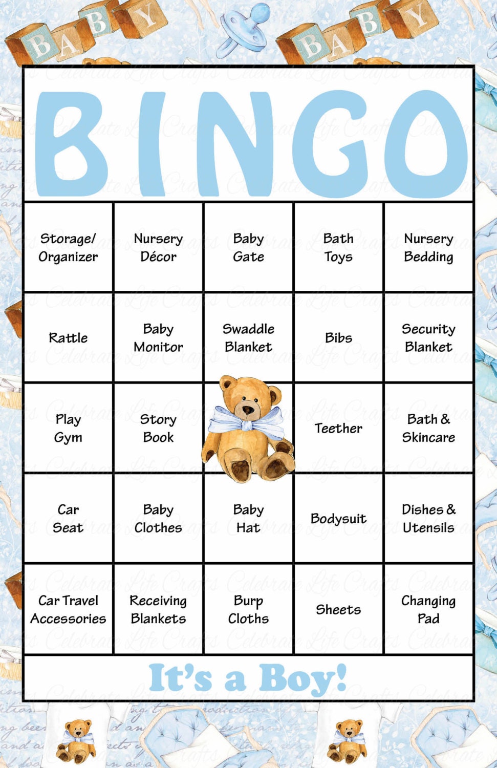 100 Teddy Bear Baby Shower Bingo Cards 100 Unique Prefilled