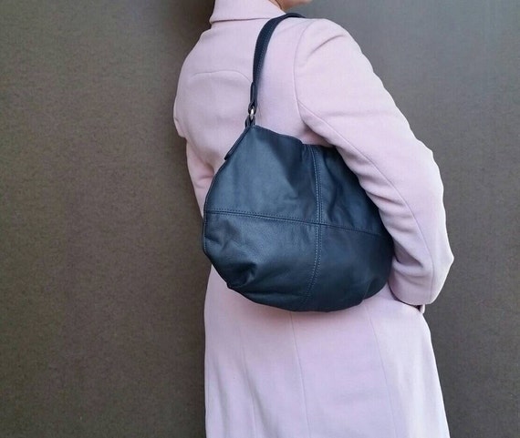 Metallic Gray Leather Bag Women's Purse Slouchy Hobo